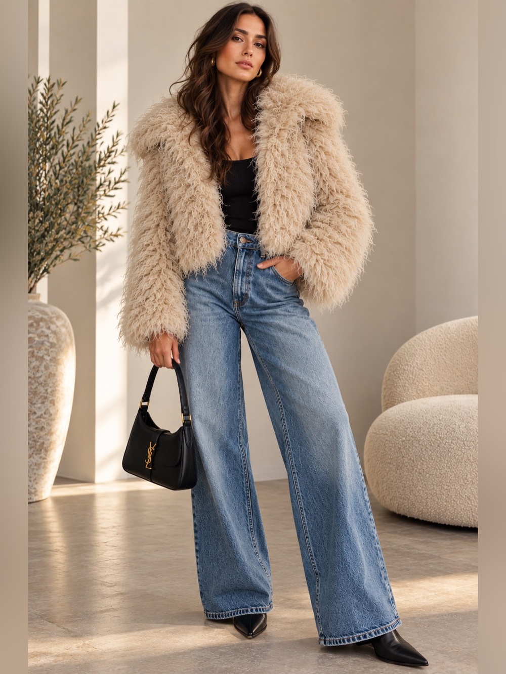 Free People Moonlight Faux Fur Jacket Color Tea XS | NWT Cropped